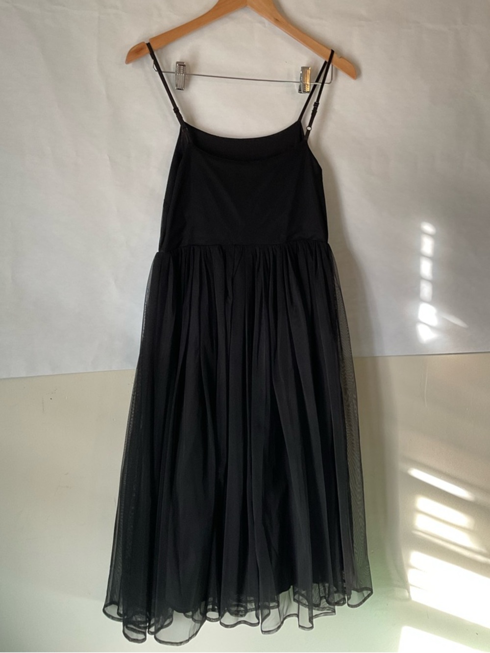 TWOI Black Tulle Midi Dress Size 3 Sheer Overlay Spaghetti Strap